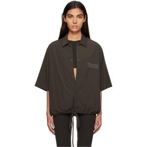 essentials fear of god bonded snap green short sleeve